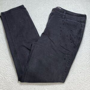 Chicos Jeans Women's US 8 Black High Rise Denim Tapered Leg Denim Rhinestones